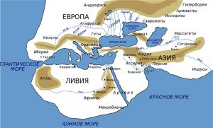 Карта мира, составленная на основе трудов Геродота