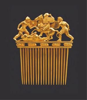 Ярким примером того, как в Северное Причерноморье транслировалась культура Древней Греции, является золотой гребень из элитарного кургана Солоха на правобережье Днепра